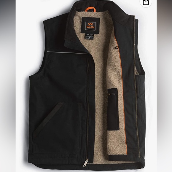 WALLS Men's Black COLEMAN Duck Sherpa Lined Full Zip Work Vest US LARGE - Picture 3 of 11
